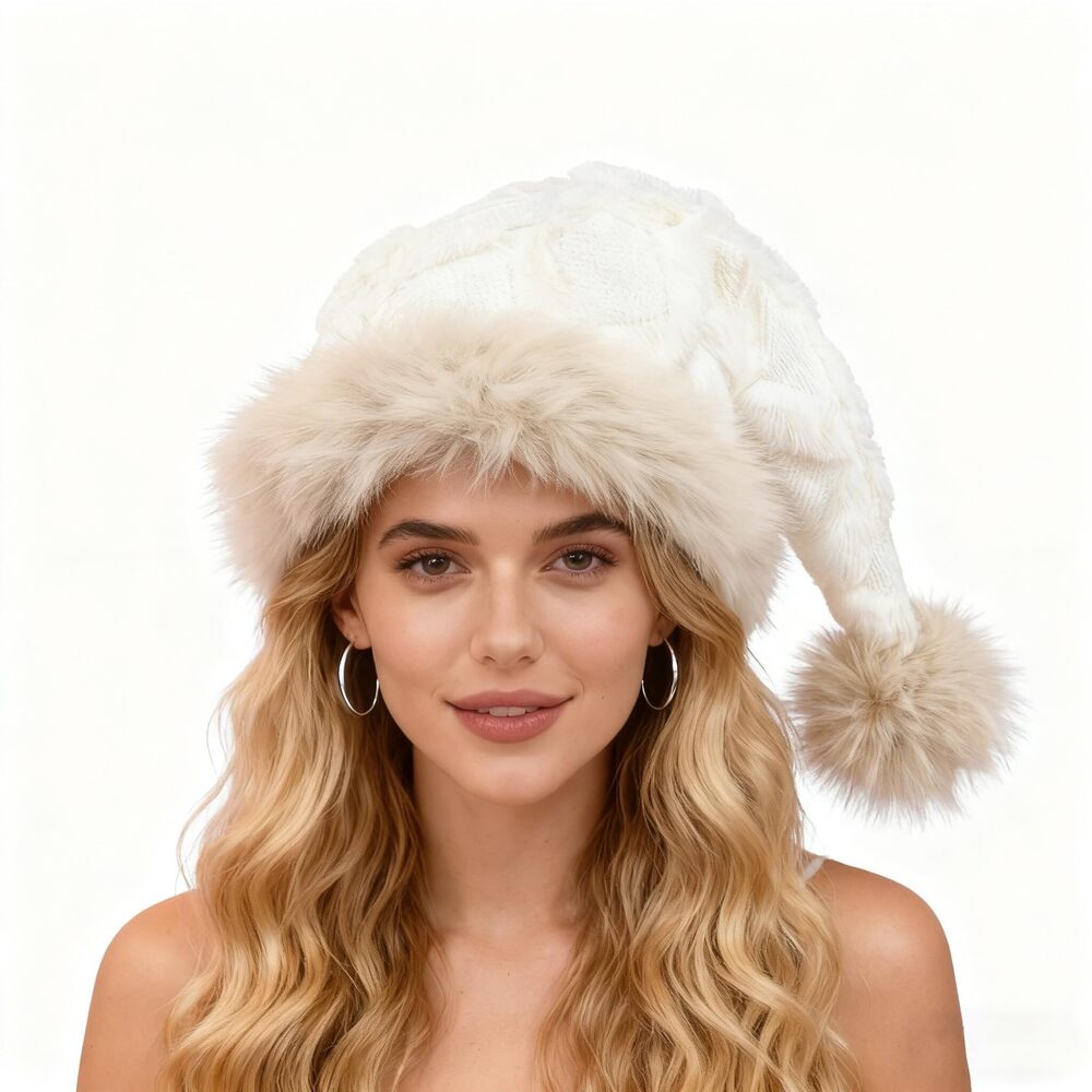 9287 Santa Hat, White Plush Hat Comfortable Holiday Soft Hats , Adults